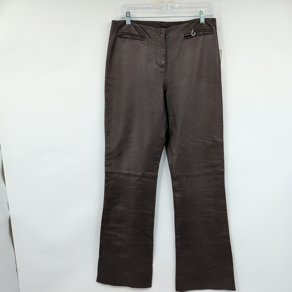 VS2 by Vakko Brown Leather Pants Womens Size 10 Bootcut Flare NWT Stein Mart